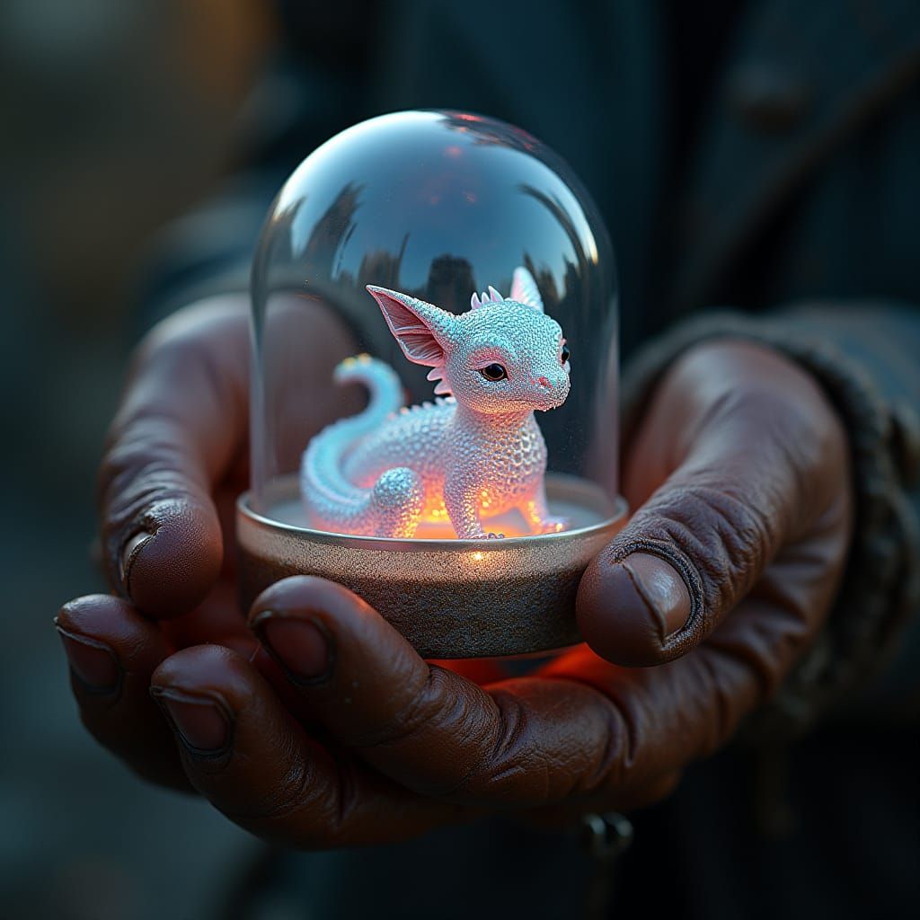 Glowing Dragon in Glass Capsule, Futuristic Art