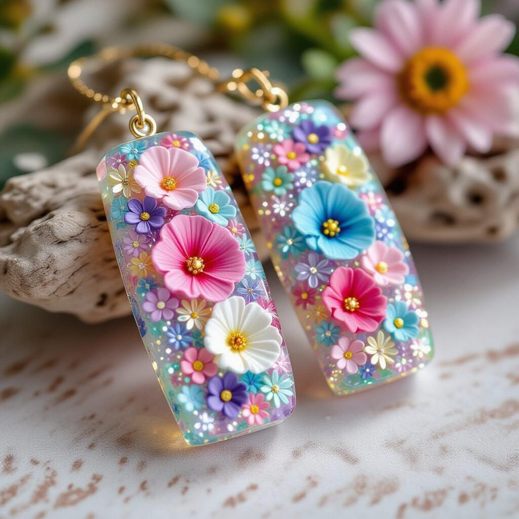 Sparkling Floral Resin Jewellery with Glitter