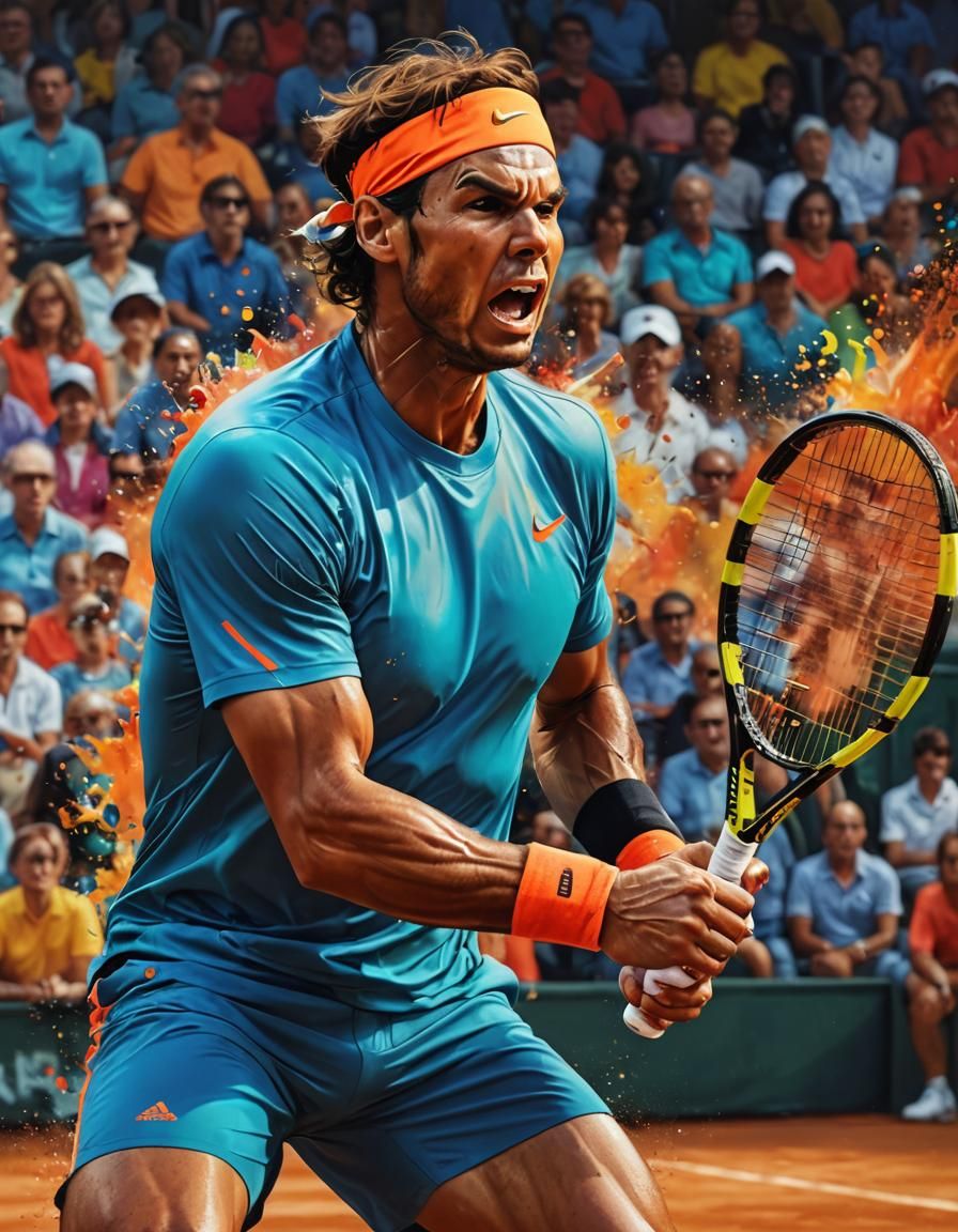 Rafael Nadal in Intense Tennis Match