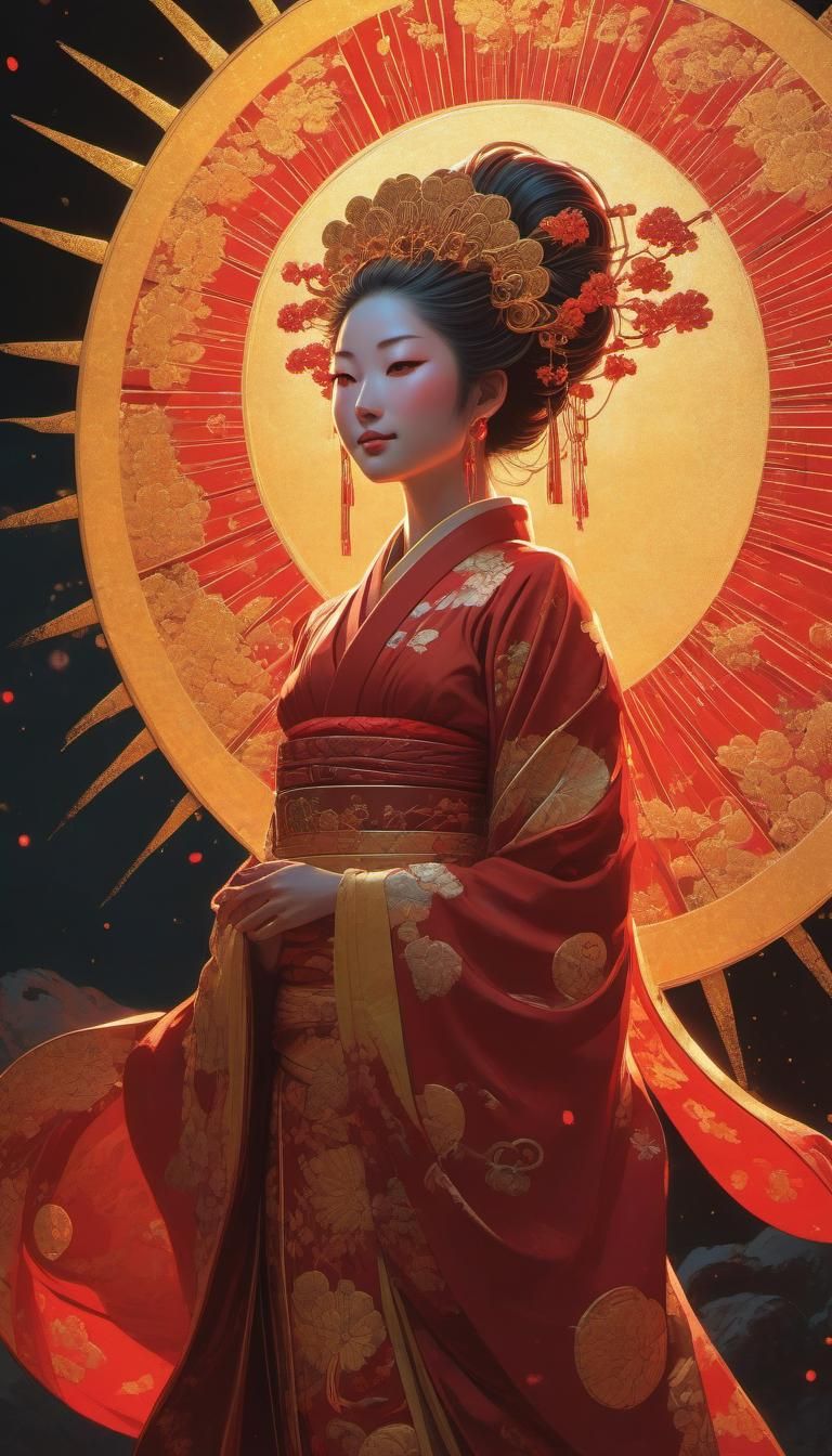 Japanese Sun Goddess Amaterasu in Anime Style