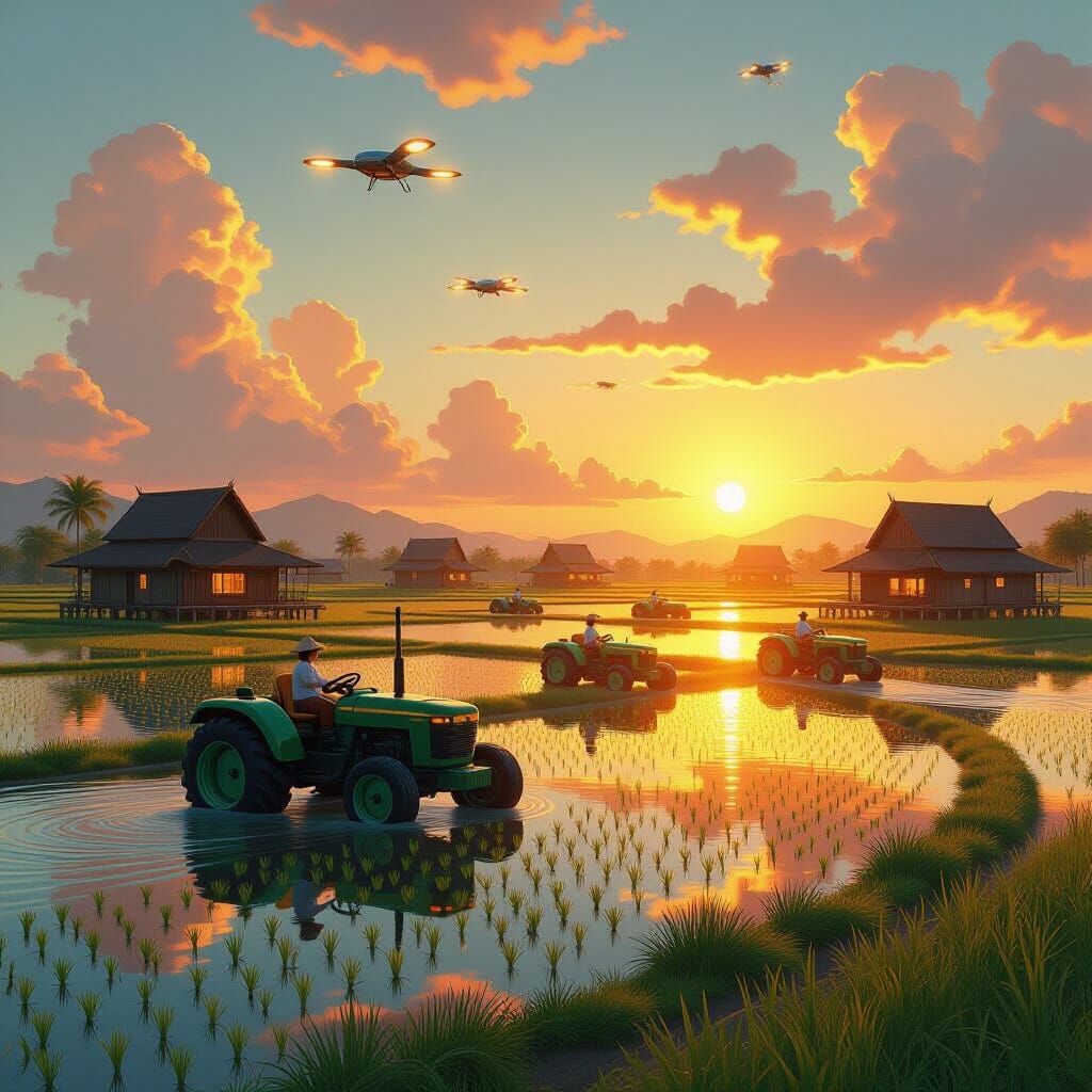 Futuristic Thai Rice Farm Inspired by Studio Ghibli