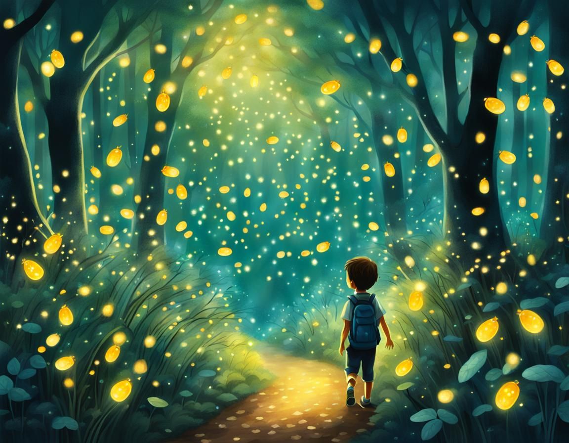Magical Firefly Forest Storybook Illustration