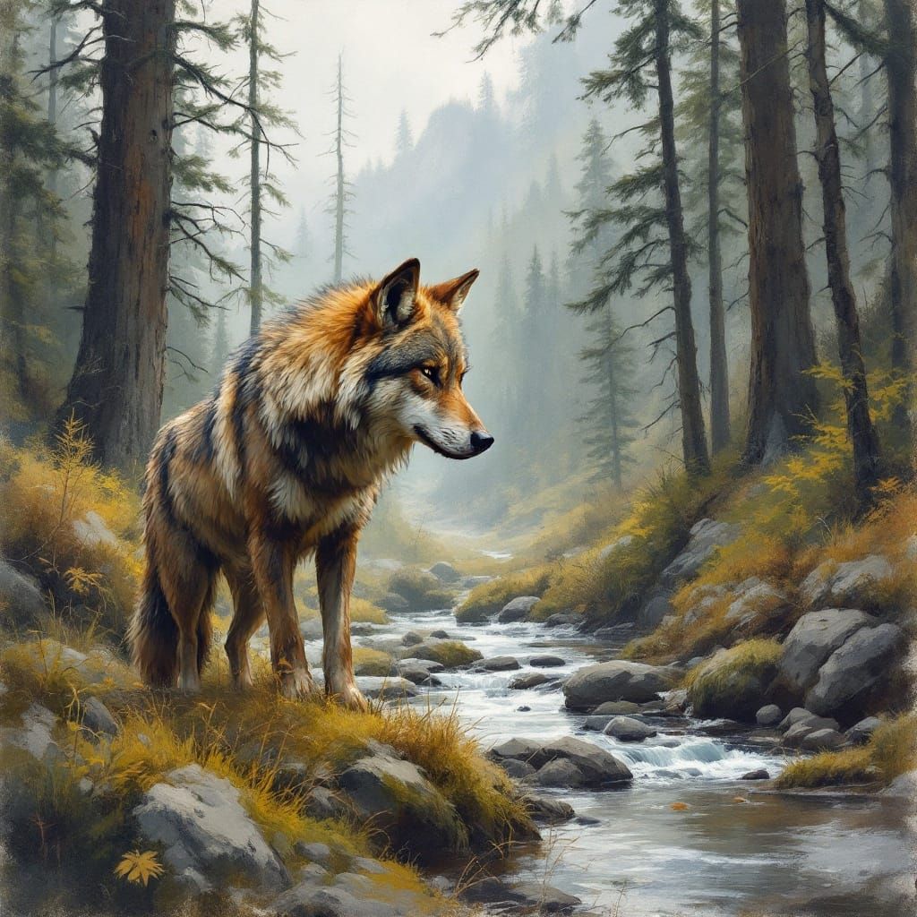 Timber Wolf in Majestic Pacific Coast Mountain Forest