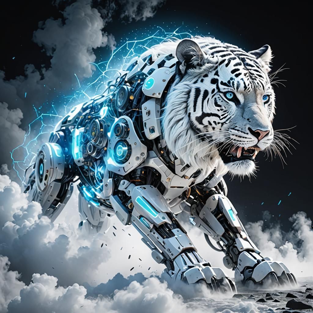 Futuristic White Tiger Cyborg