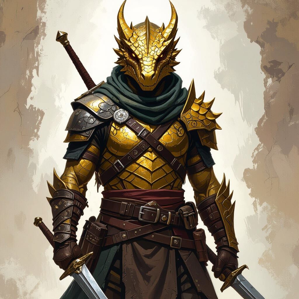 Dragonborn Bandit Knight in Frazetta and Stalenhag Style