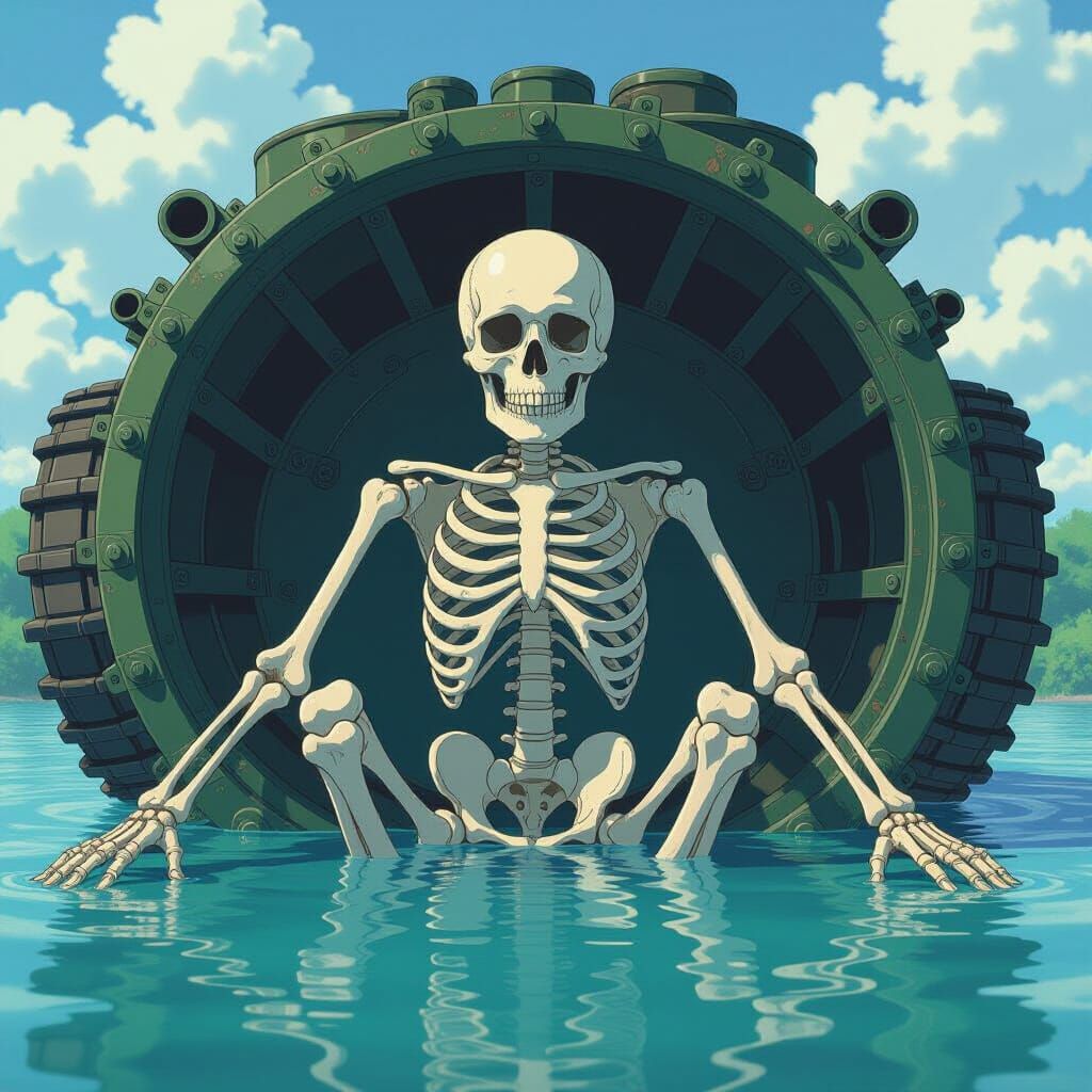 Skeleton Reforming With Growing Flesh In Ghibli Anime Style