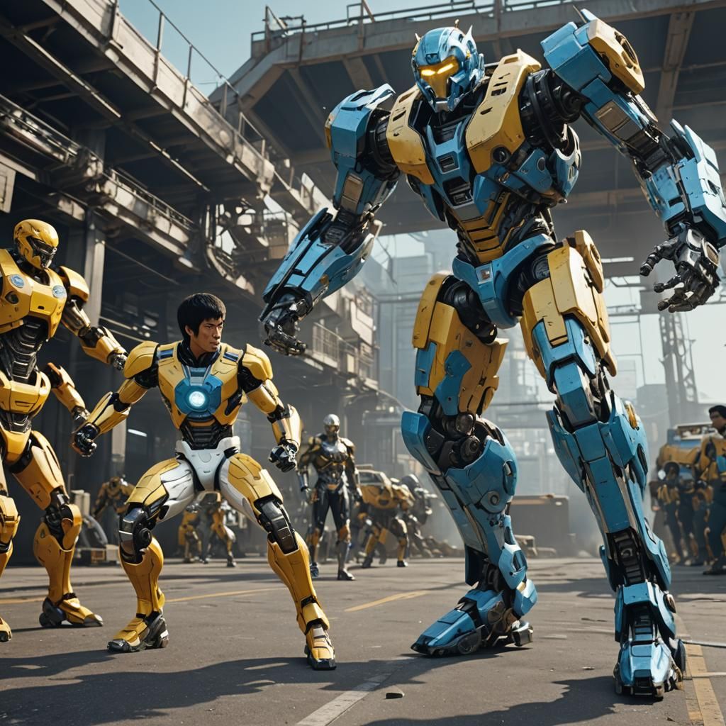 Mecha Bruce Lee Battles Mecha Kareem in Sci-Fi City