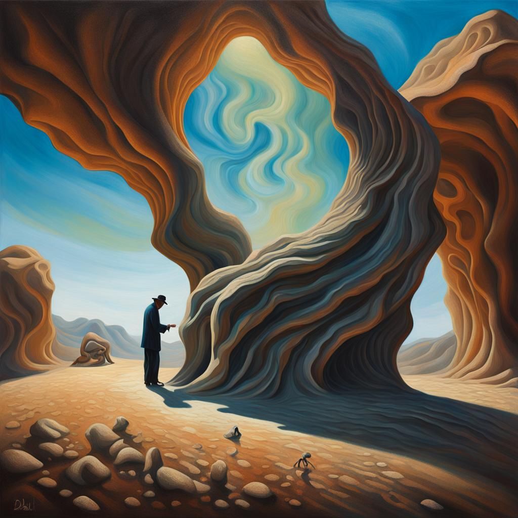 Surreal Landscape with Figure and Twisted Rock Formations