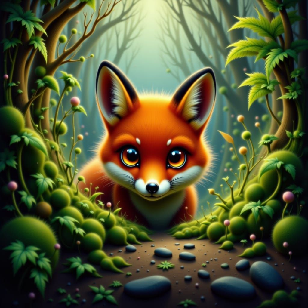 Hyperrealistic Red Fox Portrait in Lush Forest