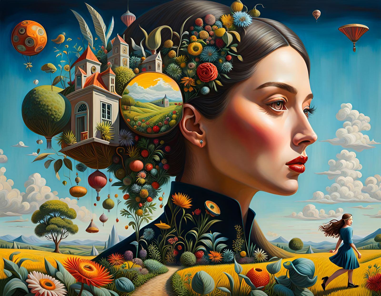 Surreal Girl in Maximalist Oil Painting