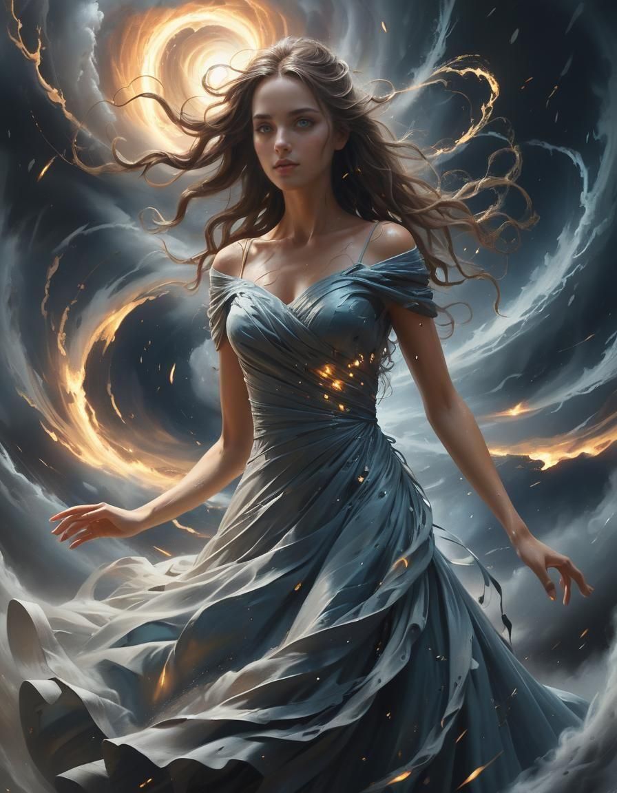 Swirling Girl in Tornado Oil Painting