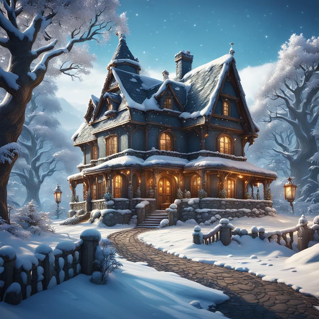 Winter Wonderland House: Detailed Matte Painting