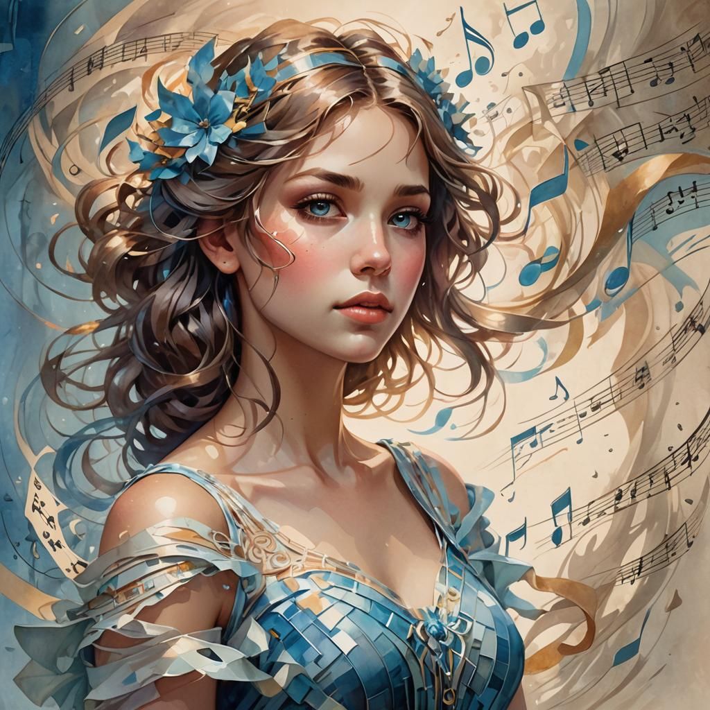 Sheet Music Girl Portrait in Art Nouveau Style