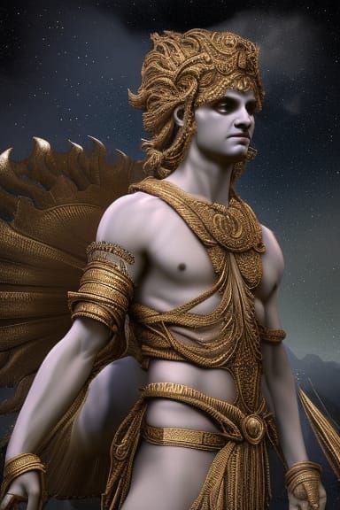 Hyperrealistic Janus in Bioluminescent Cosmic Art Style