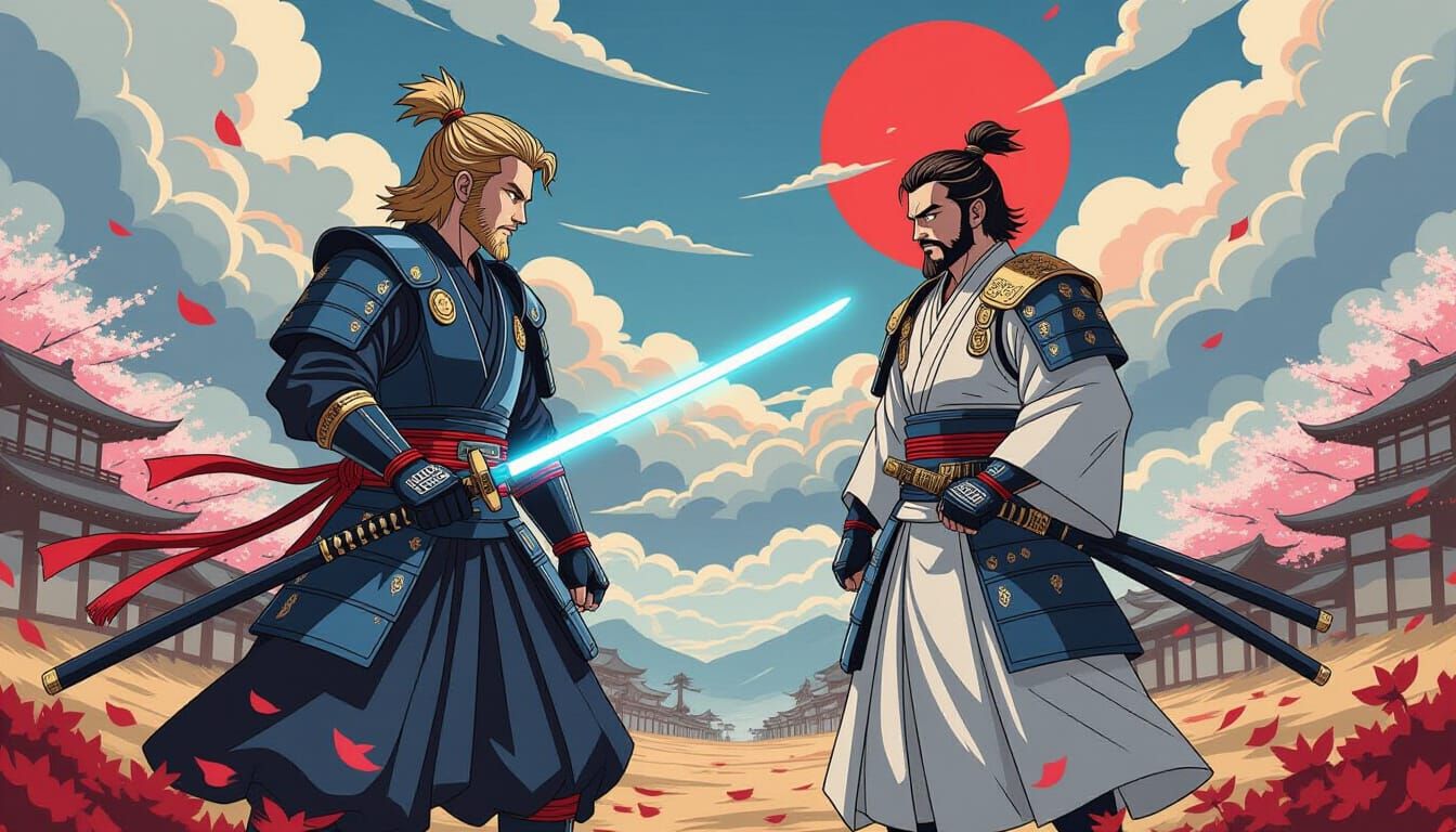 Samurai Warriors: Anakin and Obi-Wan in Anime Style