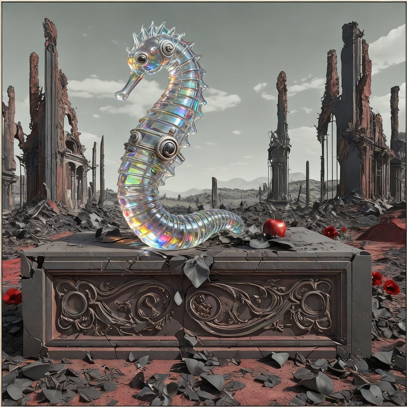 Glass Alien Sculpture with Seahorse Head