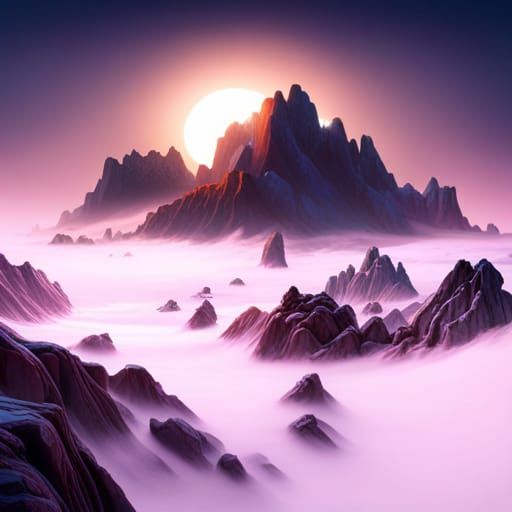 Spectacular Sunrise Over Mountain Range: Fantasy Concept Art