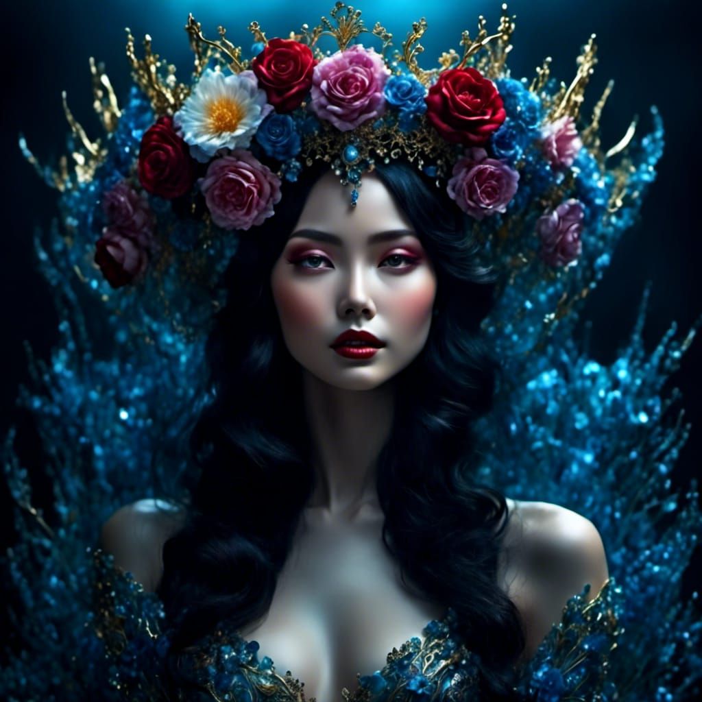 Gothic Vampire Queen in Latex and Flowers