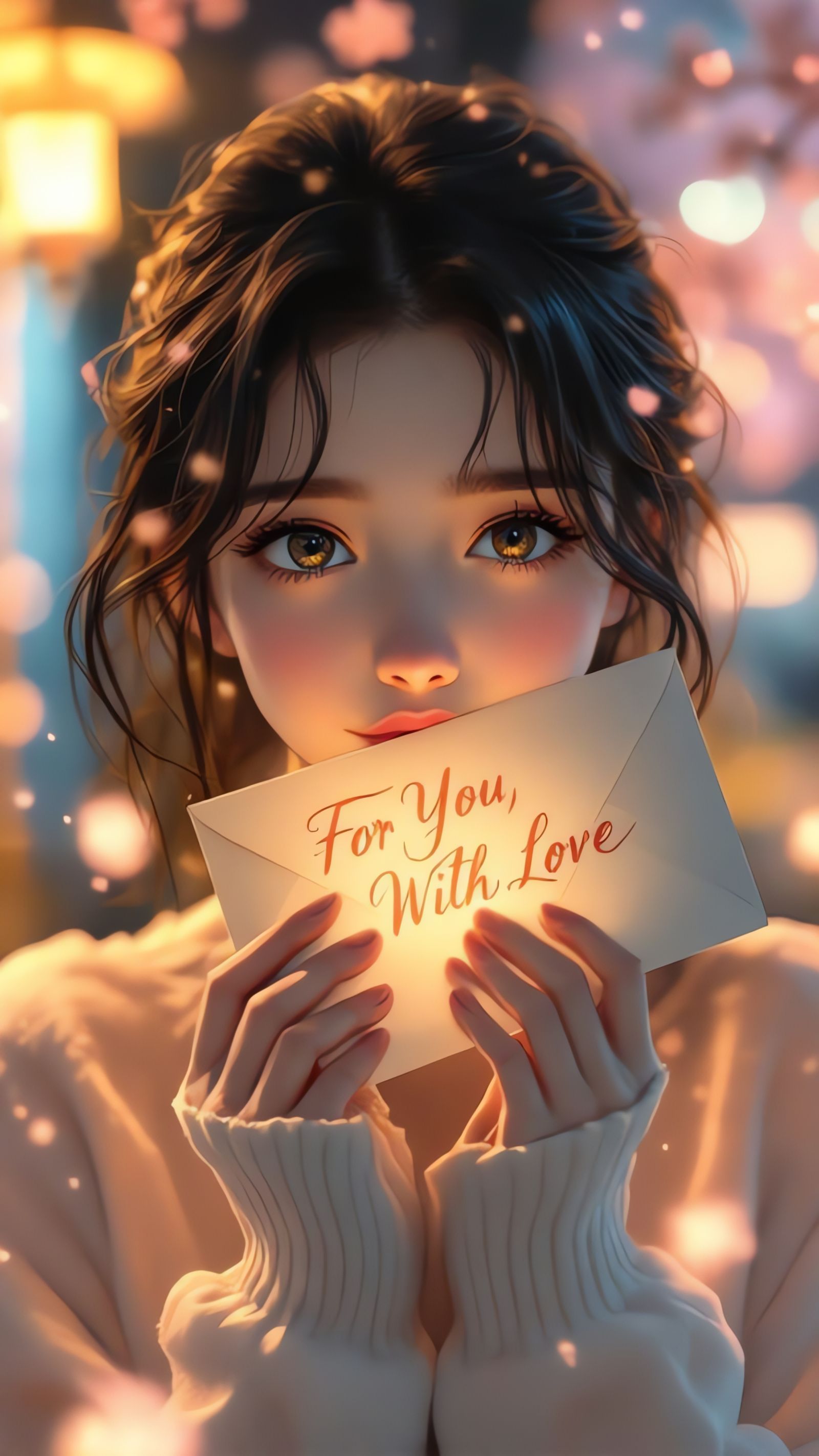 Blushing Girl's Tender Confession in Dreamy Setting