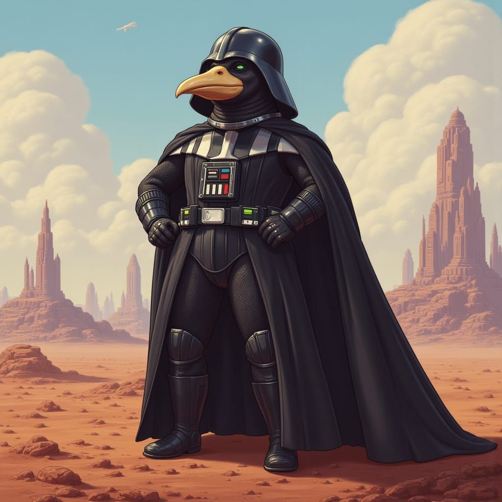 <lora:All about pop:1.0> Darth platypus, Ralph mcquarrie