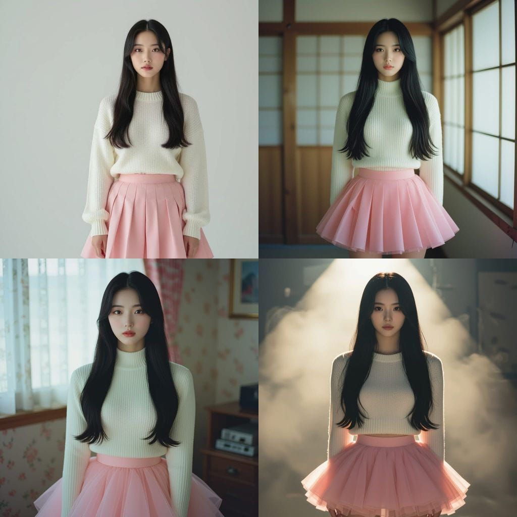 Korean Girl in Pink Skirt and White Jumper