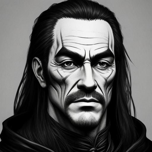 Medieval Man Portrait in Ink Drawing Style