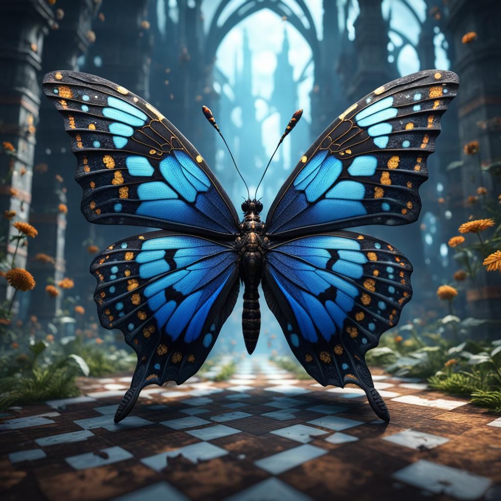Detailed Checkerboard Butterfly: Fantasy Concept Art