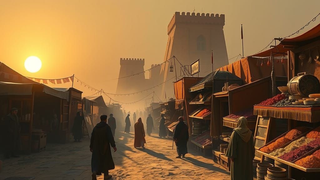 Golden Hour at Sarghal's Desert Bazaar