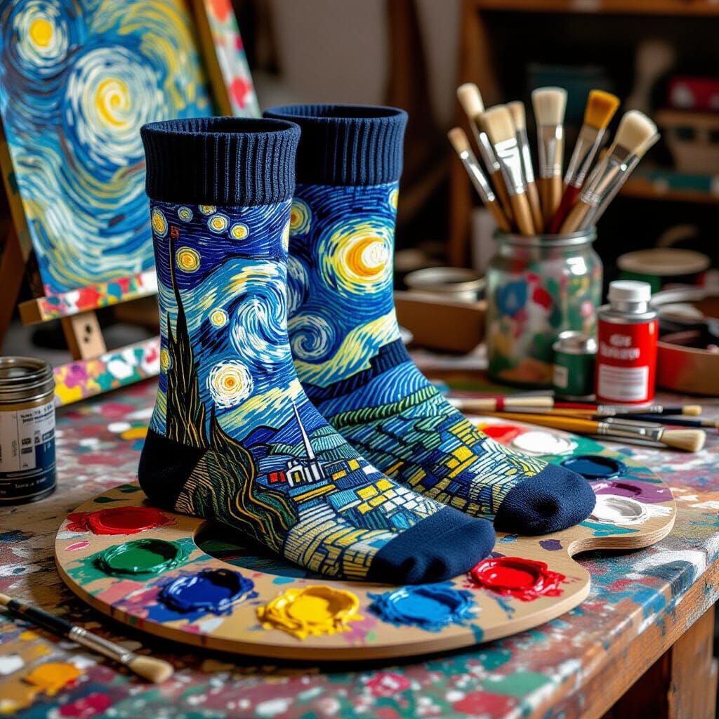 Starry Night Socks in Van Gogh Fine Art Style