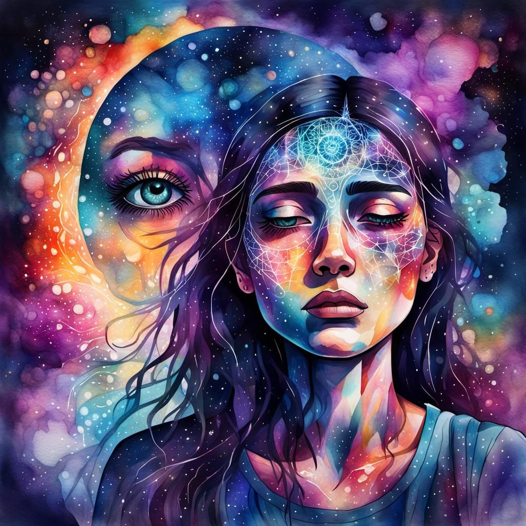 Astral Illustration of Girl's Spiritual Struggle