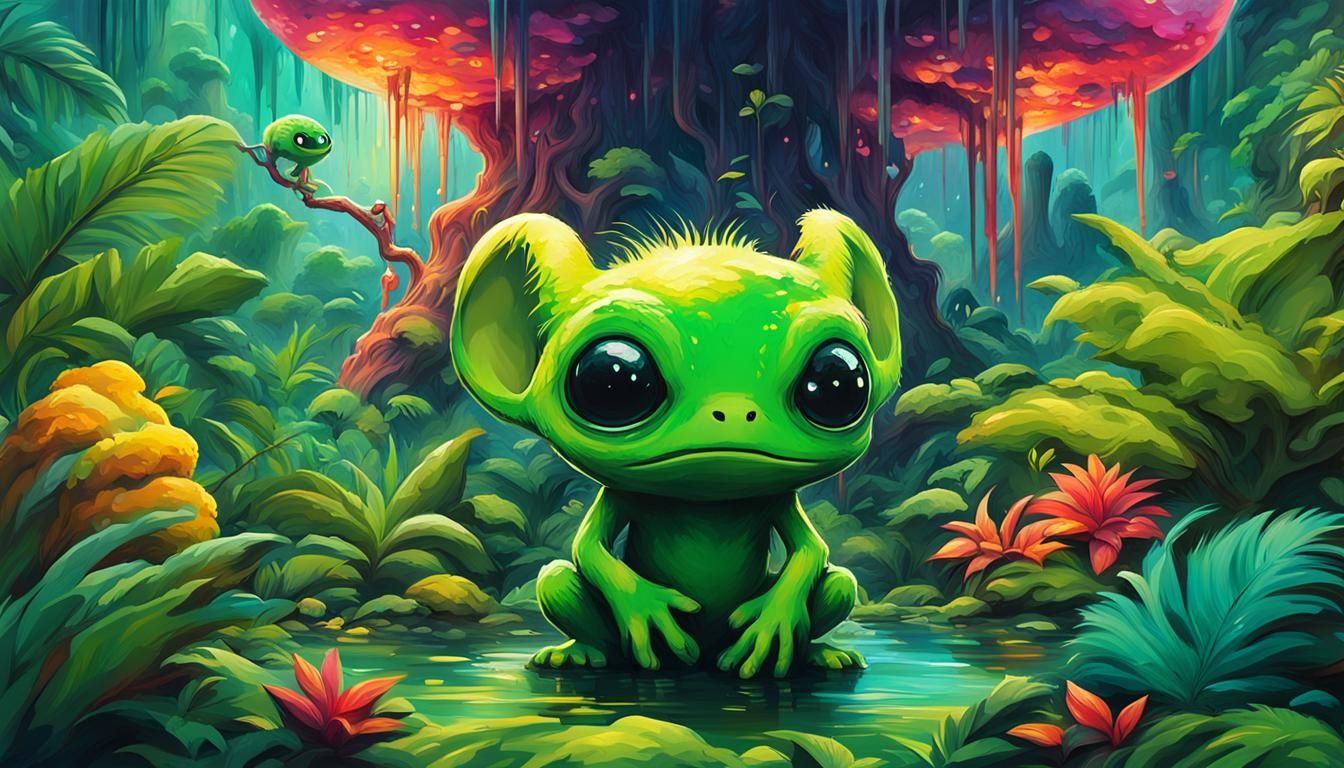 Exotic Alien Rainforest with Cute Fuzzy Creatures