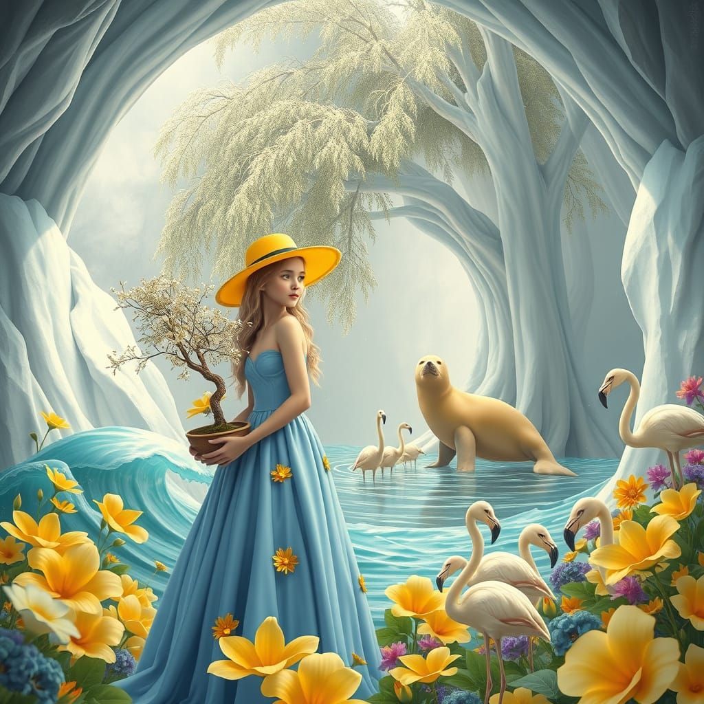 Mystical Portal Cave with Girl, Sequoia and Golden Seal