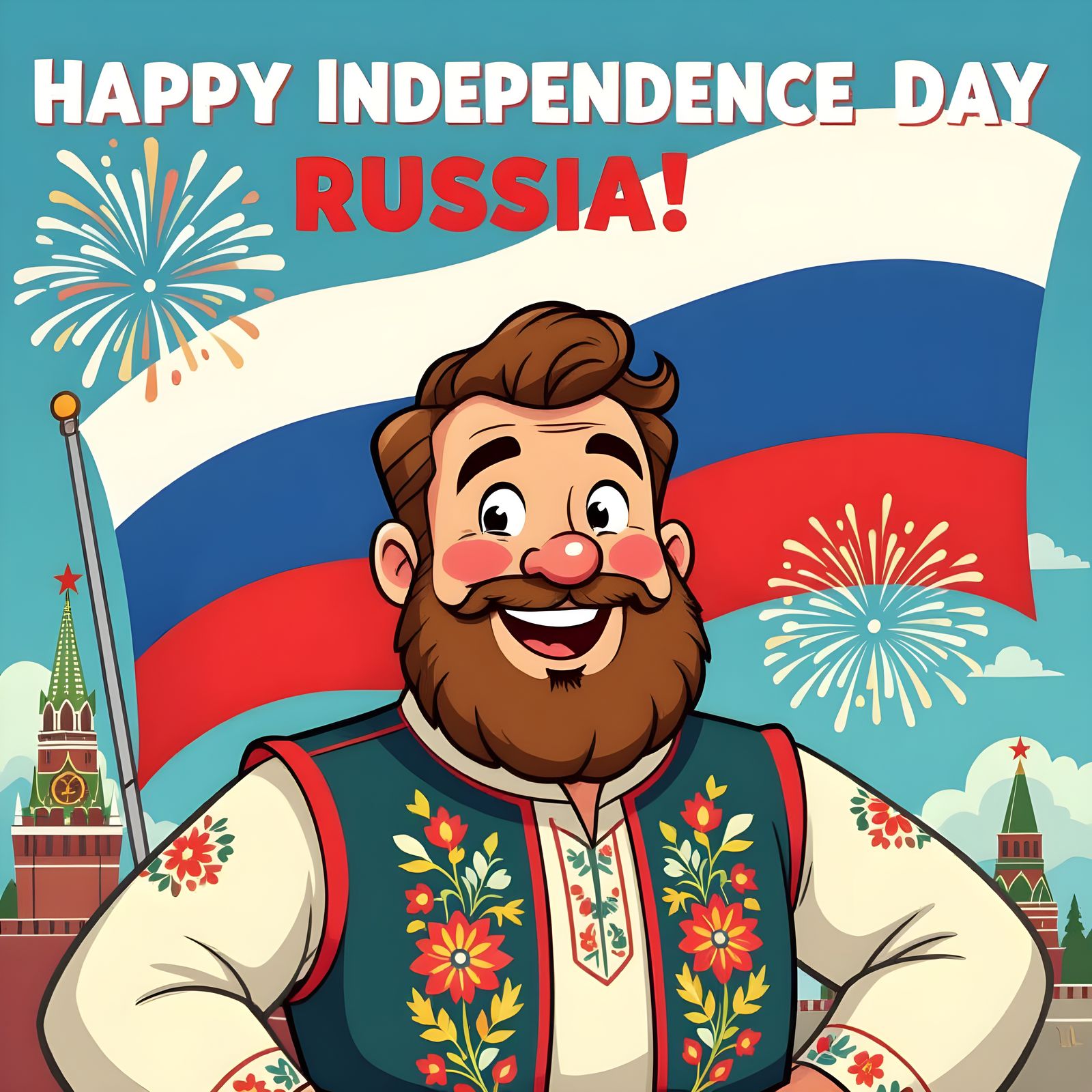 Jolly Russian Man Celebrates Independence Day
