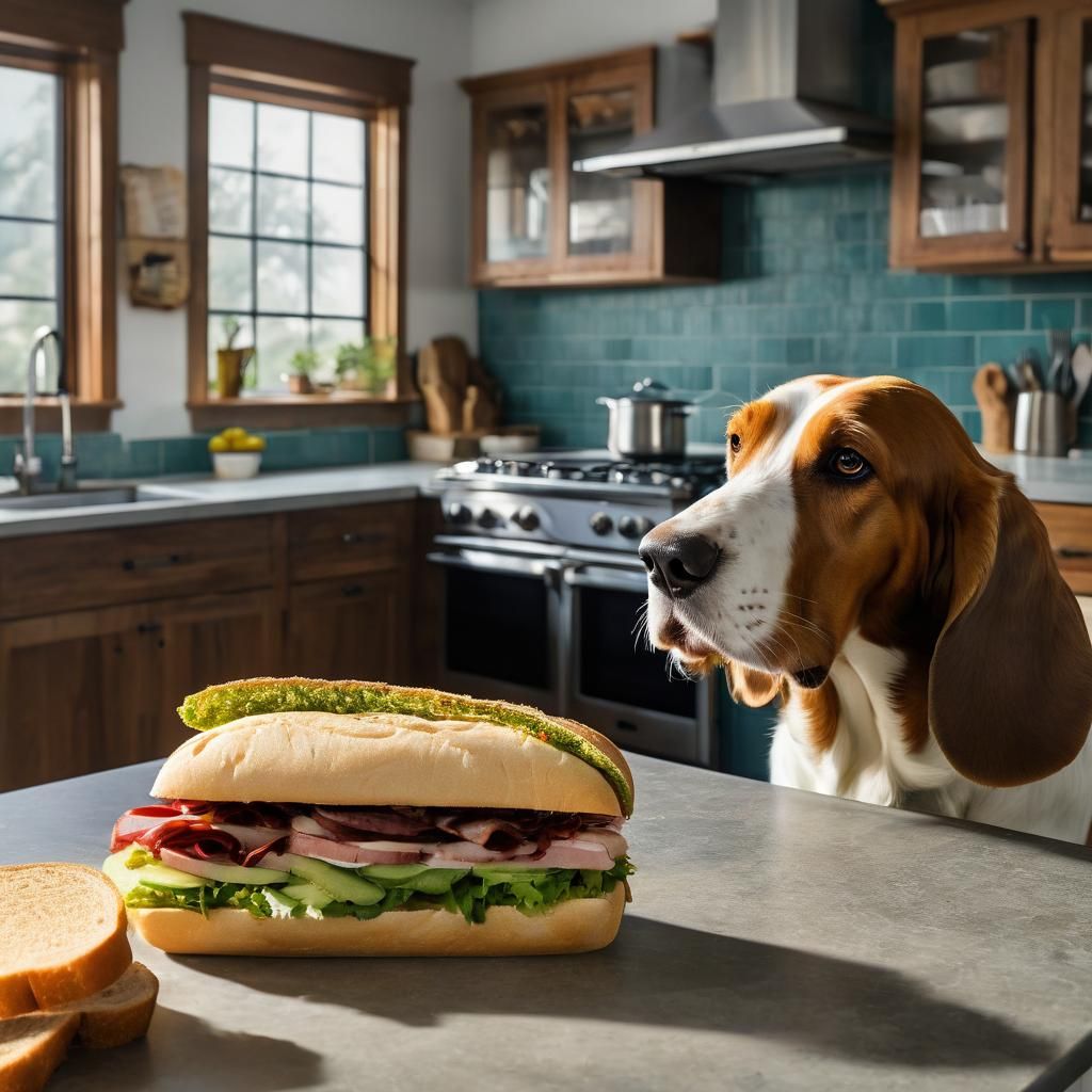 Basset Hound Watches Sandwich