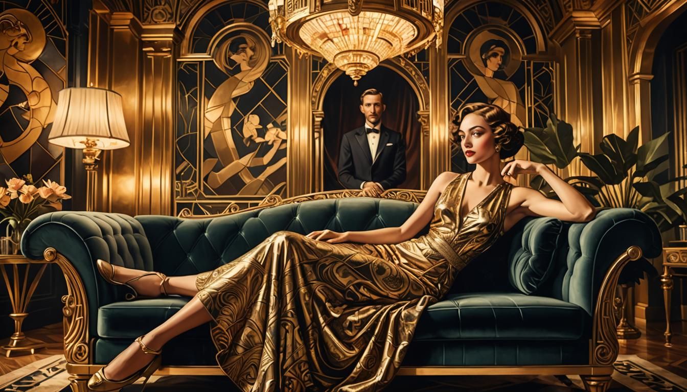 Elegant Art Deco Figure in Lavish Room