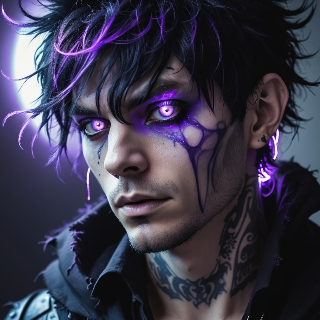 Cyberpunk Man with Luminous Tattoos in Gothic Art Style