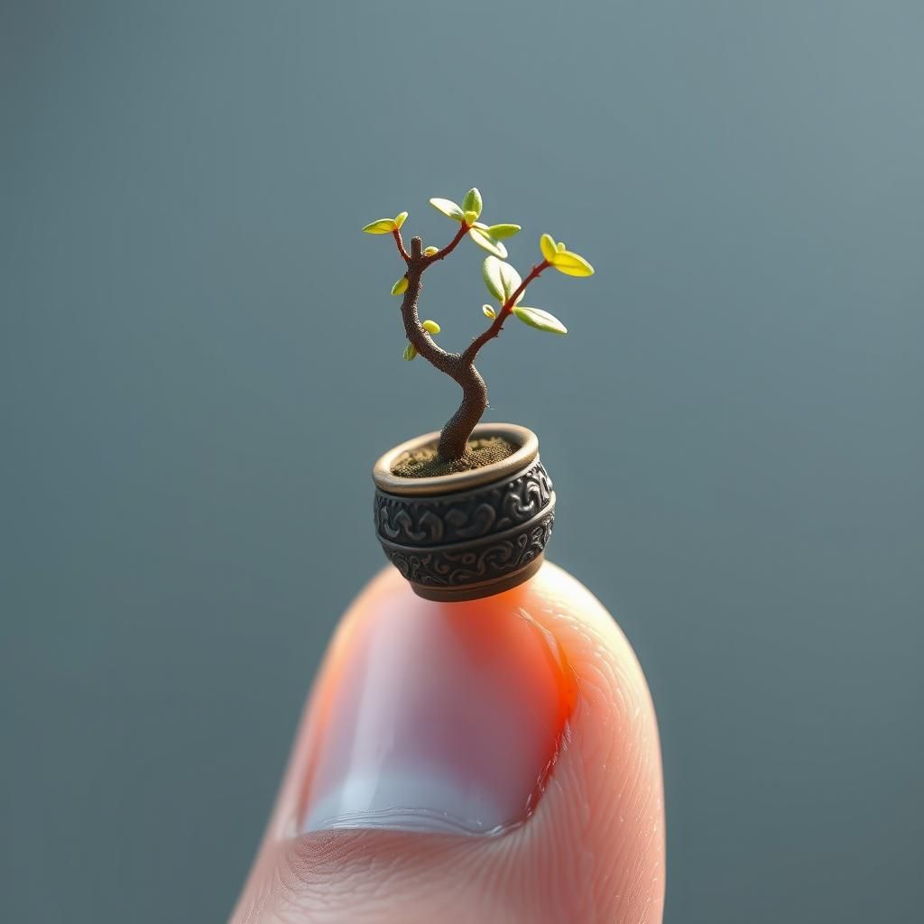 Miniature Plant on Thumb: 3D Anime Concept Art