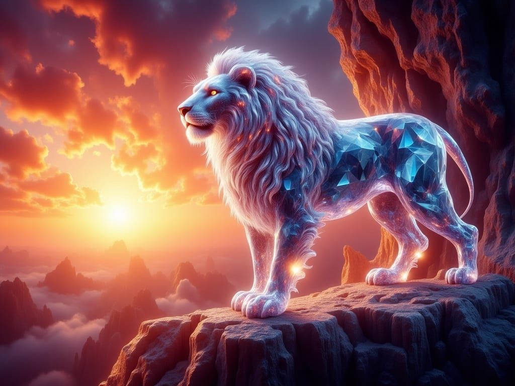 Diamond Lion Sculpture at Sunset