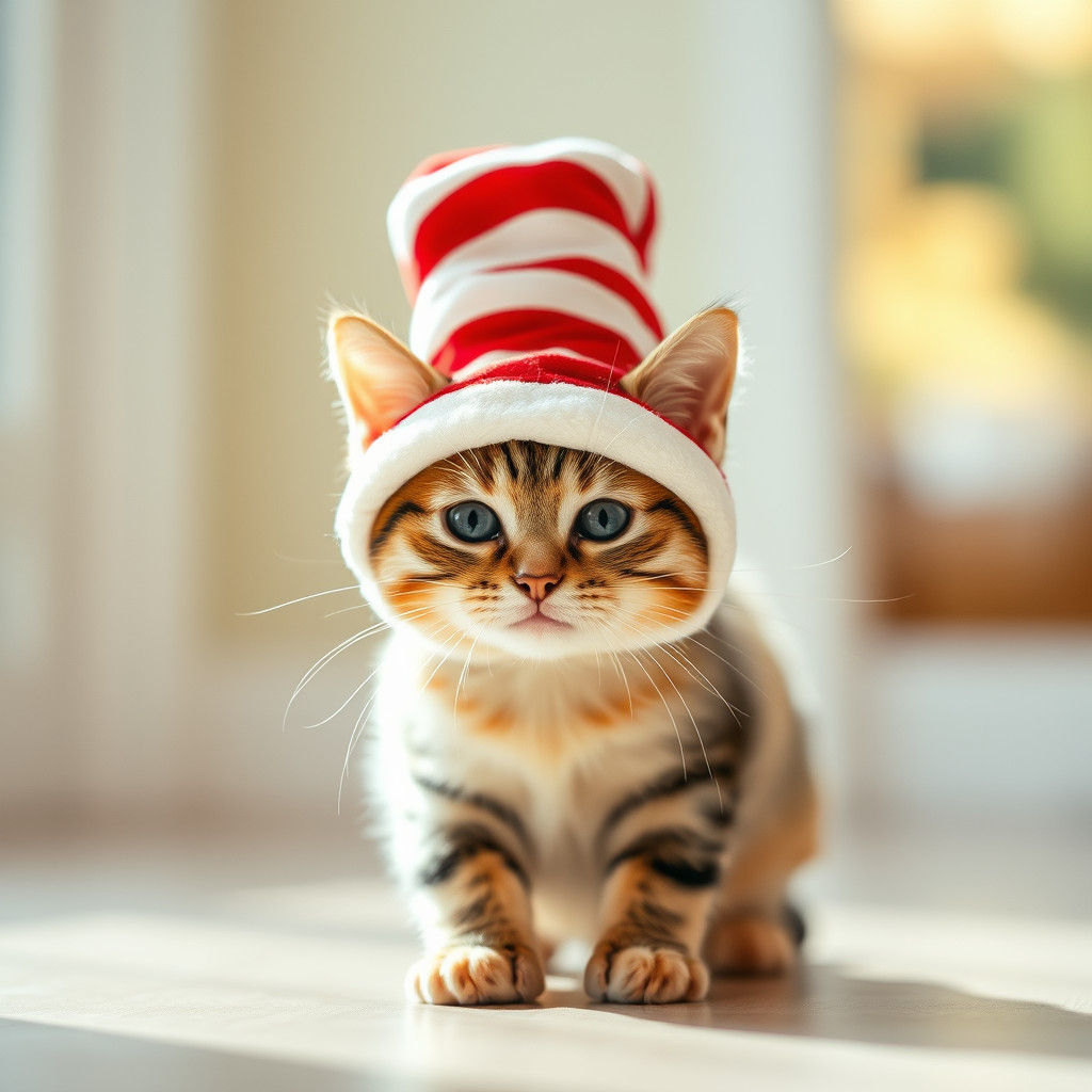 Adorable Cat in Oversized Hat, Whimsical Photography