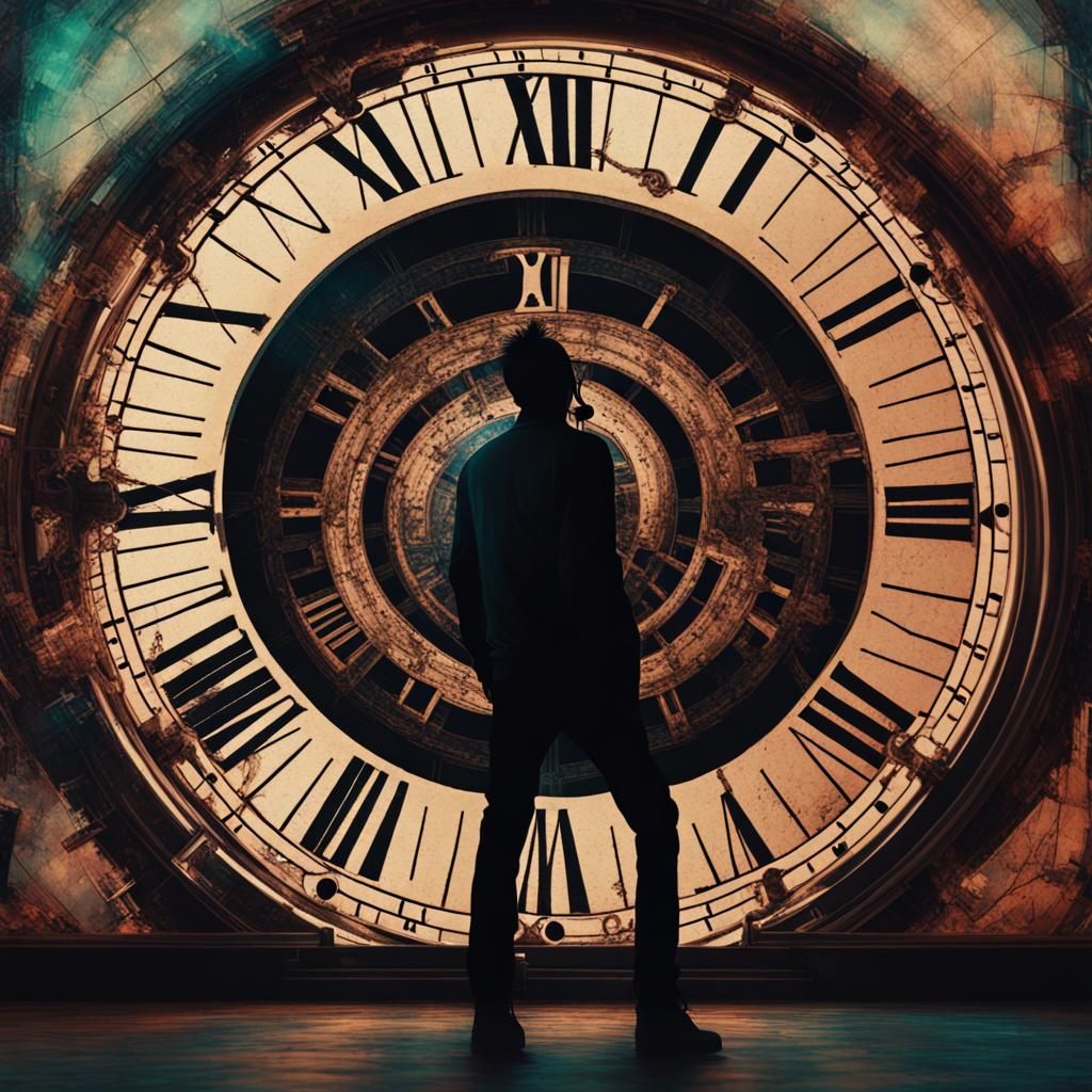 Man Gazing into Infinite Glitchcore Clock