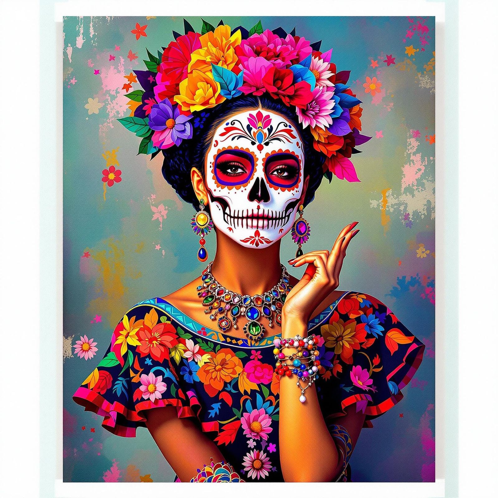 Mexican Lady in Sugar Skull Makeup with Felt Pieces