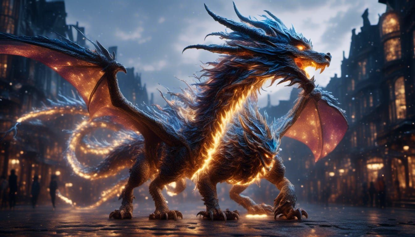 Prismatic Lightning Dragon in Cinematic Lighting