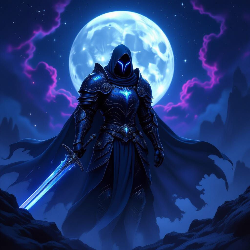 Spectral Knight in Obsidian Armor, Dark Fantasy Art