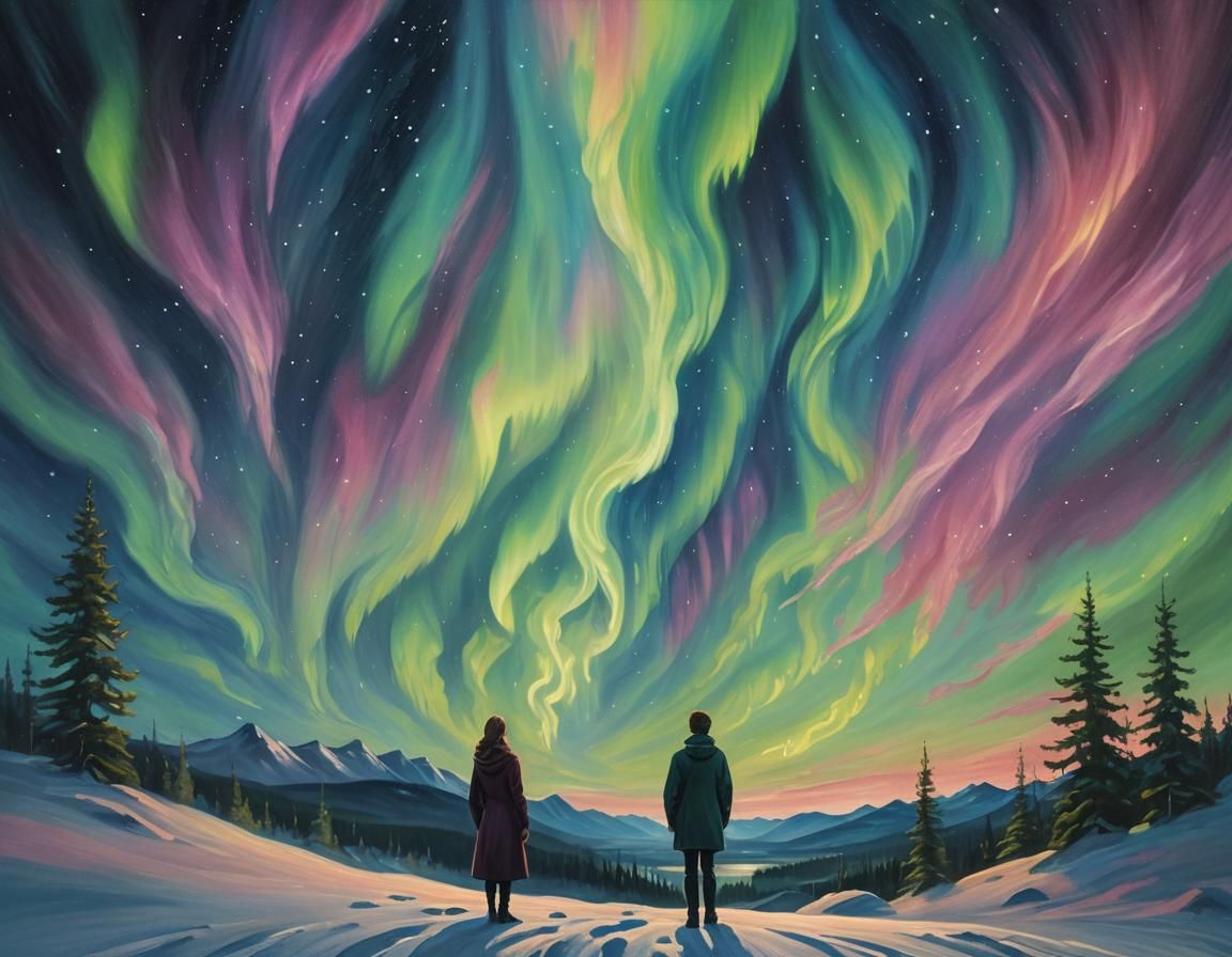 Northern Lights Landscape in Botticelli Style