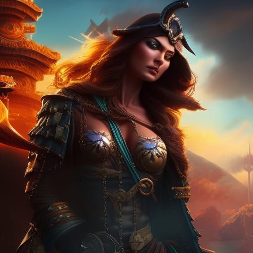 Steampunk Pirate Woman Portrait in Volumetric Lighting