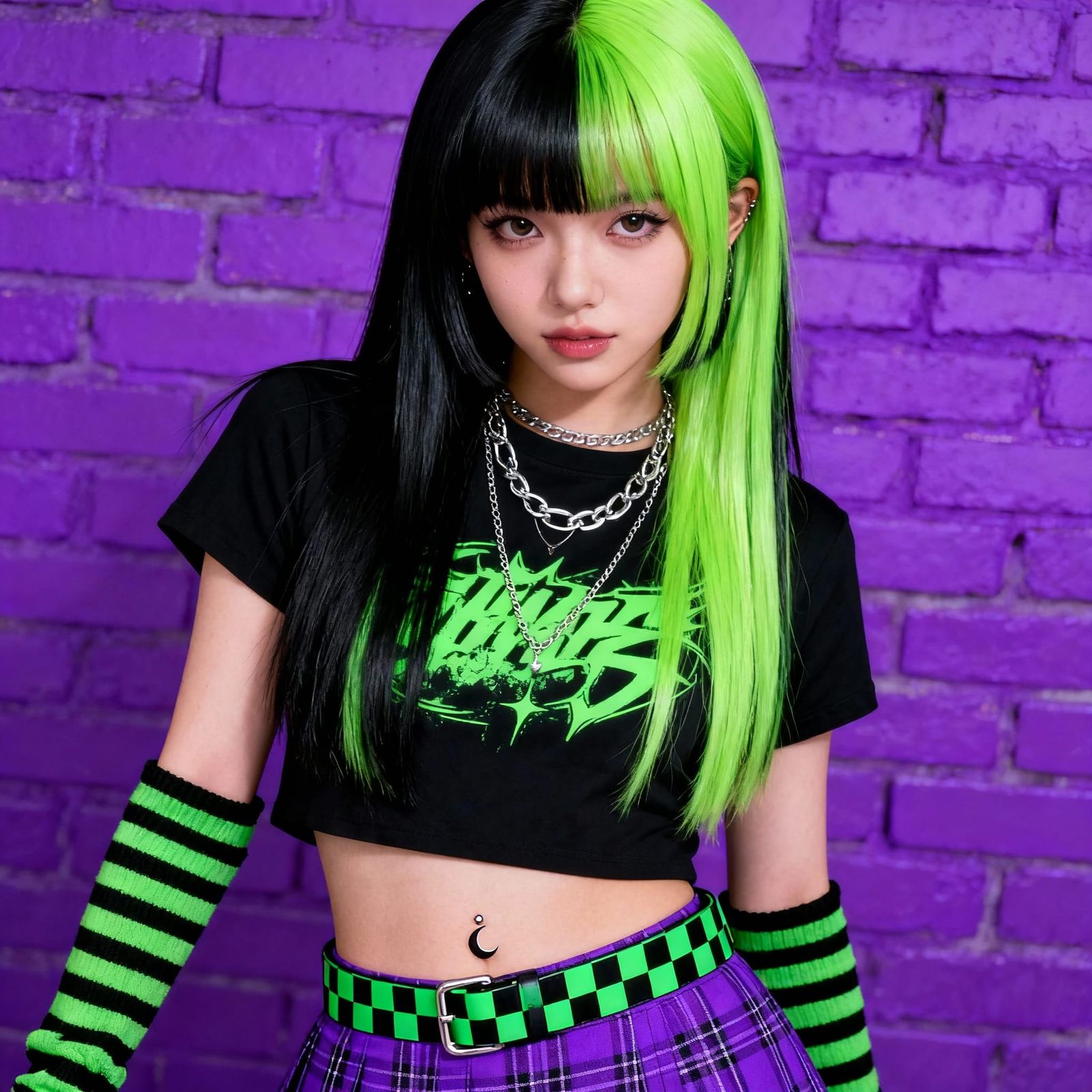 Vibrant Scene Girl Portrait with Neon Green & Black Hair
