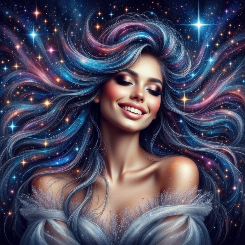 Surreal Digital Portrait of a Woman with Sparkling Hair
