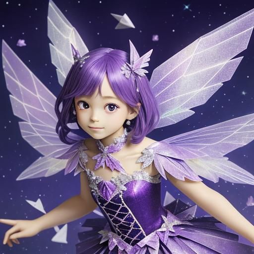 Sparkling Fairy in Purple Dress: Origami Papercraft