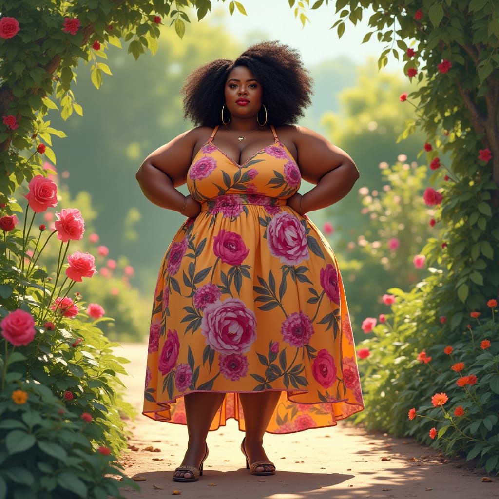 Confident Big Beautiful Woman in Vibrant Outdoor Setting
