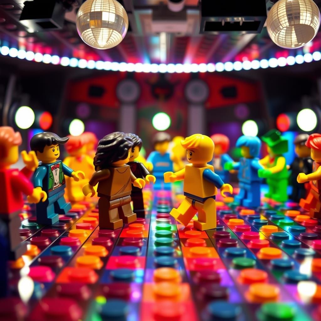 Vibrant Disco Scene with Lego Dancers in Motion